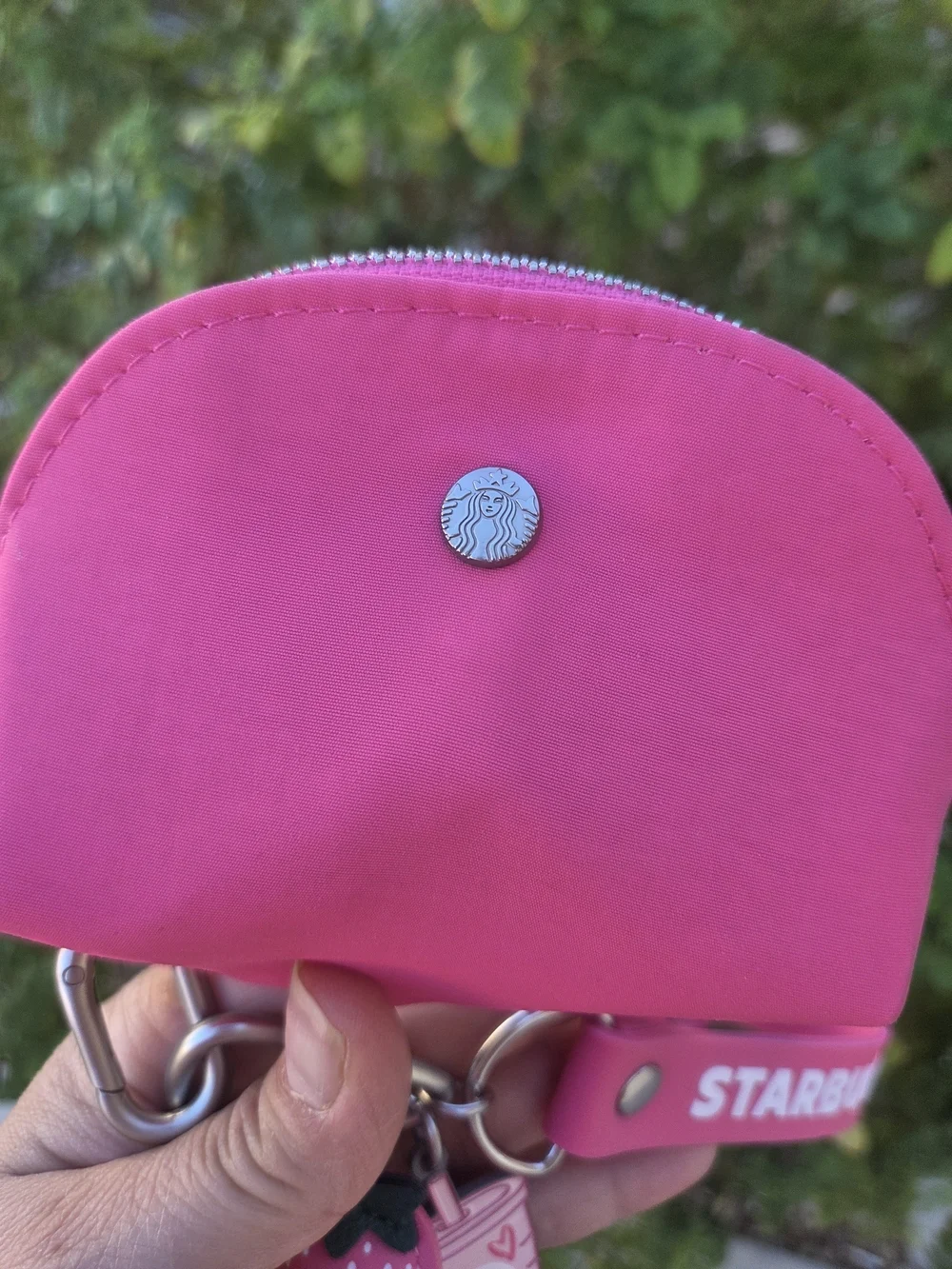 Starbucks Pink Strawberry Charm Coin Pouch Keychain